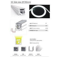 측면보기 3.2ft 2020 WS2812B WS2811 LED 네온 튜브 실리콘 소프트 스트립 IP67 홈 decorati에 대 한 방수, Edge Lighting, 1개