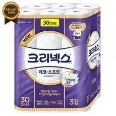 크리넥스 데코앤소프트 3겹 30m 30롤 화장지 휴지 두루마리, 30개