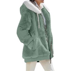 여성용 겨울 코트 인조 모피 코트 재킷 플러시 긴 소매 지퍼 포켓 후드, Small, 1-green, 1개
