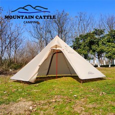 Mountain cattle 3-4인용 캠핑 백패킹 화목난로 티피텐트 쉘터 부시크래프트, 다크 카키 카키