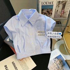 니치 스트라이프 폴로 칼라 민소매 셔츠 여성의 여름 새로운 디자인 센스 셔츠 올 매치 쇼트 스몰 탑