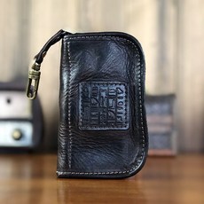 키노브 수공 소가죽 키지갑 남성 지퍼 허리걸이 자동차 가죽지갑 많은여자 기능 일체형지갑 유행, T02-커피색