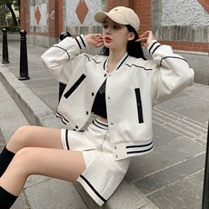 위위브렌 여성 쇼트 재킷 목이 긴 짧은 치마 슈트+1PCS 브랜드 맞춤 양말, 화이트 코트 화이트 스커트, M-47-53kg 화이트 코트 화이트 스커트, M-47-53kg