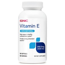 GNC 비타민 E 268.5mg 400IU 소프트젤 글루텐 프리 무설탕, 1개, 180정, 180정