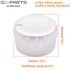 가공 풀 알루미늄 볼륨 전위차계 노브 세트 나사 포함 6mm 샤프트 구멍 직경 34mm 35mm 높이 20mm 블랙, 02 34x20mm-Silver