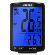 Lixada LIXADA 무선 자전거 컴퓨터 다기능 LCD 화면 산악 속도계 주행 거리계 IPX6 방수 사이클링 측정 가능한 온도 스톱워치 액세서리, 1개, Black ShellBlue Backlight
