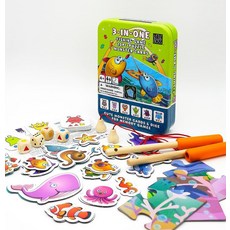 [2] Little Boss Games 3-in-1 가족 게임 세트: 낚시 게임 퍼즐(20개 양면 게임 보드) 메모리 카드(카드 24장) 및 자석 낚시 게임 막대 2개와, [2] Little Boss Games 3-in-1 가, 1개