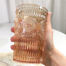 ins 북유럽풍 선플라워 물컵 빈티지 부조 유리컵 가정용 여고비주얼 쥬스컵, 앰버 하이 360Ml, 일반, 1개
