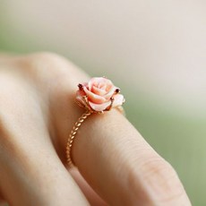 14K 핑크 산호 루비 반지