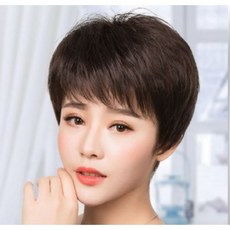 85% 인모 자연스러운 숏컷머리 중년여성 가발, 검정