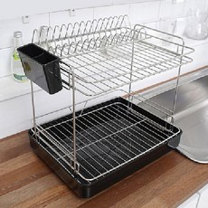 은스홈 자동물빠짐 식기건조대 2단 주방 싱크대 씽크대, 블랙
