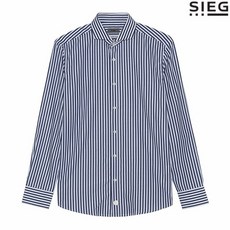 SIEG 네이비 블록 스트라이프 코튼 혼방 셔츠 PWBAH5505