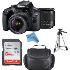 18-55mm f/3.5-5.6 줌 렌즈 + 64GB 카드 삼각대 케이스가 장착된 Inspire Digital Canon EOS 3000D (Rebel T100) DSLR 카메