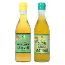 장수텃밭 [국산] 저온압착 생들기름1병+덜볶은참기름1병 350ml 2병, 2개