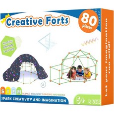 Tiny Land Kids-Fort-Building-Kit-80개입-창의적인 5 6 7 8세 소년 소녀-STEM 빌딩 장난감 DIY 성 터널 놀이 텐트 로켓 타워 실내외 집 - 키즈텐트