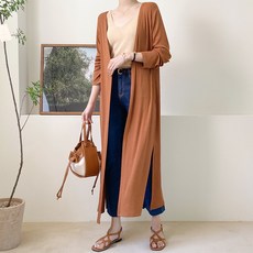 아모르데이 여성용 써니골지롱숄 오픈 루즈핏 롱 베이직 데일리 가디건