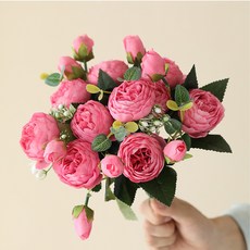 화예원 생화같은 리얼 작약 성묘 조화 꽃다발 셀프 웨딩 촬영 소품 부케 부쉬, 핫핑크, 2개 핫핑크, 2개