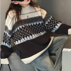 몽키카카 여아 주니어 초등 겨울 데일리룩 체크 니트 맨투맨