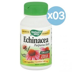 Nature's Way 네이처스 웨이 에키네시아 푸푸레아 허브 이뮨 서포트 100캡슐 3팩 Organic Premium Herbal Echinacea Purpurea Herb, 3개, 100정