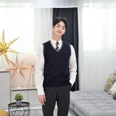 보풀방지 네이비화이트라인 교복조끼 공용
