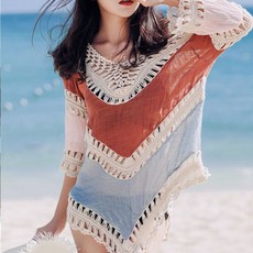 커버업 비치원피스 배색 여자 웨어 비치 피서룩 휴가룩 여성 커버업 가디건 원피스 모노키니 아우터 oho*155LL, 본상품선택