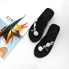 [SSD] 꽃 코사지 큐빅 쪼리 슬리퍼 여름 웨지 샌들 225250