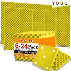 단열 뽁뽁이 창문 TOUO 어쿠스틱 폼 계란 상자 방음 패딩 스폰지 패드 스튜디오 패널 룸 액세서리 6 개 1224, 40) Yellow - High Density - 6, 40) Yellow - High Density - 6