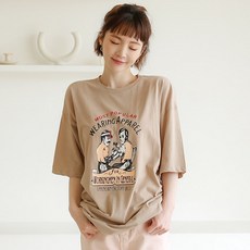 여성 롱반팔 티셔츠 파.이프맨 롱박스티셔츠 박시핏 오버핏 레터링