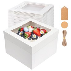 30팩 케이크 상자 30.5 x 30.5 x 20.3cm(12 x 12 x 8인치) 정사각형 베이커리 박스 뚜껑이 있는 화이트 케이크 용기 대형 케이크 테이크 아웃 운송 용기 생일, 30Pcs 12x12x8 inches