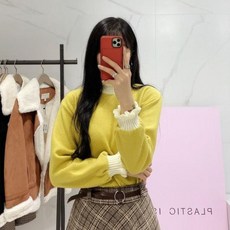 플라스틱아일랜드 넥주름 배색 니트 - PL7XD009