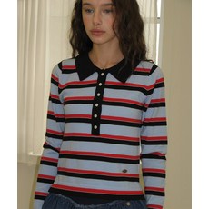 RONRON STRIPE HENRYNECK COLLAR SLIM LONG SLEEVE KNIT BLUE RED RR25ALT4505BD 404834