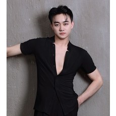 별빛댄스 남성 댄스복 라틴 라인 여름 셔츠 반팔 모던 트레이닝, B) 화이트 반팔