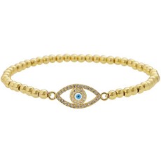 Edforce Stainless Steel CZ 큐빅 지르코니아와 스테인레스 스틸 여성 악마의 눈 볼 체인 탄성 팔 Eye Gold