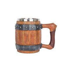 바이킹 맥주컵 오크통 나무 배럴 술 머그, 1개