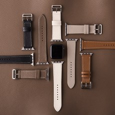 애플워치8 시계줄 호환 프랑스 크리스페 고트 가죽 스트랩 38mm 40mm 41mm, 여성 130mm~160mm, 라이트그레이, 블랙