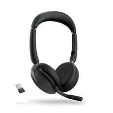 Jabra Evolve2 65 Flex 무선 스테레오 헤드셋 - 블루투스 노이즈 캔슬링 ClearVoice 기술 및 하이브리드 ANC 마이크로소프트 팀 인증 블랙., USB-A_MS Teams