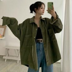 에이블리 골덴남방 오버핏 상의 여 2020 프렌치 카고 코듀로이 셔츠 한국판 루즈핏 오버사이즈 학생 점퍼