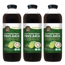 올바이오 유기농 발효 숙성 NFC 착즙 원액100% 노니주스 1000ml 3병, 3개, 1L