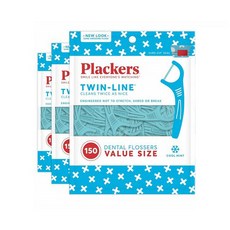 Plackers 플랙커스 트윈 라인 치실 150개입 X3팩 Twin Line Dental Floss Picks(450개), 3