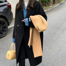  ANYOU 여성 겨울 와이드카라 더블버튼 롱코트 루즈핏 울혼방 기본모직코트  상품 이미지