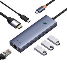 베이스어스 UltraJoy 6in1 허브 Type-C to HDMI4K@60Hz*1+USB 3.0*3+PD*1+RJ45*1, 그레이
