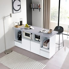 인조대리석 비스코 아일랜드식탁 렌지대 홈바 테이블, 바디(화이트), 대리석(그레이)