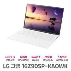 LG그램프로 16Z90SP-KAOWK 울트라5 16G 512GB 윈11홈 정품탑재 OLED 슈퍼슬림 초경량, 16Z90S-KAOWK, WIN11 Home, 16GB, 화이트