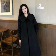 모직 고급 양면 여자야상 두꺼운 기모 융 작은 키 하프기장 와이드 루즈핏