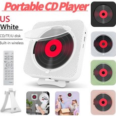 휴대용카세트플레이어 휴대용 음악 플레이어 LED 디스플레이 블루투스 호환 5.1 3.5mm CD FM 라디오 스테레오 스피커 브래킷 포함, 02 Pink US, 01 CHINA