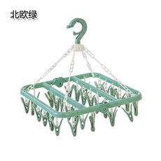 빨래집게 접이식 여러집게 옷걸이 가정용 플라스틱 양말 내복 바람막이 옷말리기 집게, T01-1개, C02-북유럽스타일의 그린(32클립-접이식)