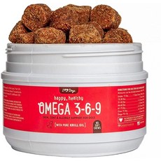 강아지를 위한 iHeartDogs Omega 3-6-9 - 순수 남극 크릴 오일이 함유된 강아지 피부 및 코트 피쉬 오일 보충제 - 알레르기 가려움증 피부 완화 츄