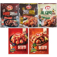 [퀴클리몰] 하림 간장치킨 230g+허니 갈릭치킨 230g+숯불향 갈비치킨 230g+간장 닭강정 250g+매콤 닭강정 250g, 1190g, 1개