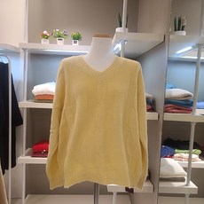 헤이린뉴욕 꼬임 브이넥 니트 티셔츠 HK4KT1028 옐로우