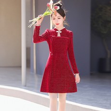 무천도사 여자 데일리룩 원피스 롱 봄 가을 허리조임 펄사 개량 스커트 KUK1
